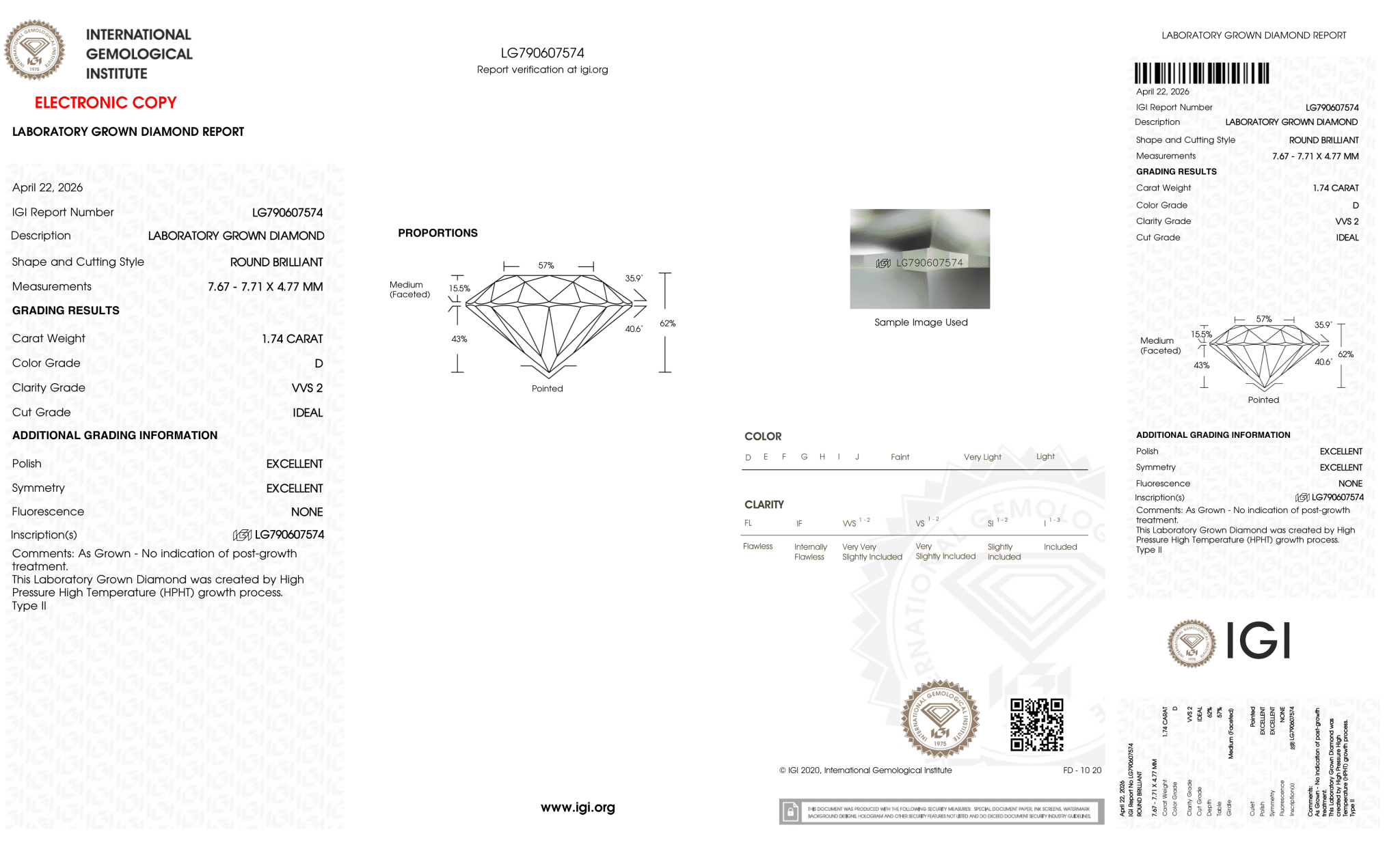 1.74 Carat D-VVS2 Round Lab Grown Diamond - IGI (127279) - PBD Loose Diamond