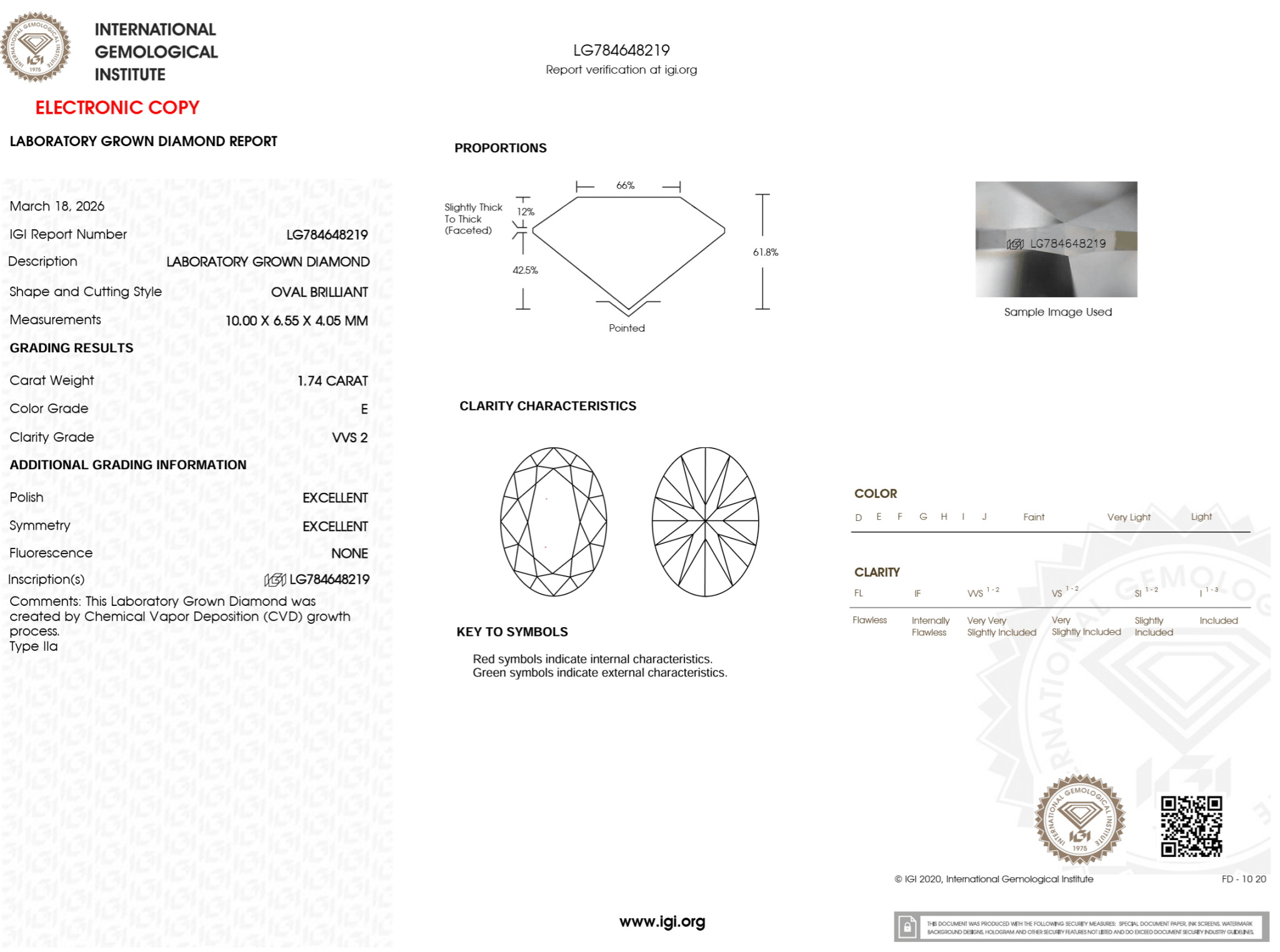 1.74 Carat E - VVS2 Oval Lab Grown Diamond - IGI (125135) - PBD Loose Diamond