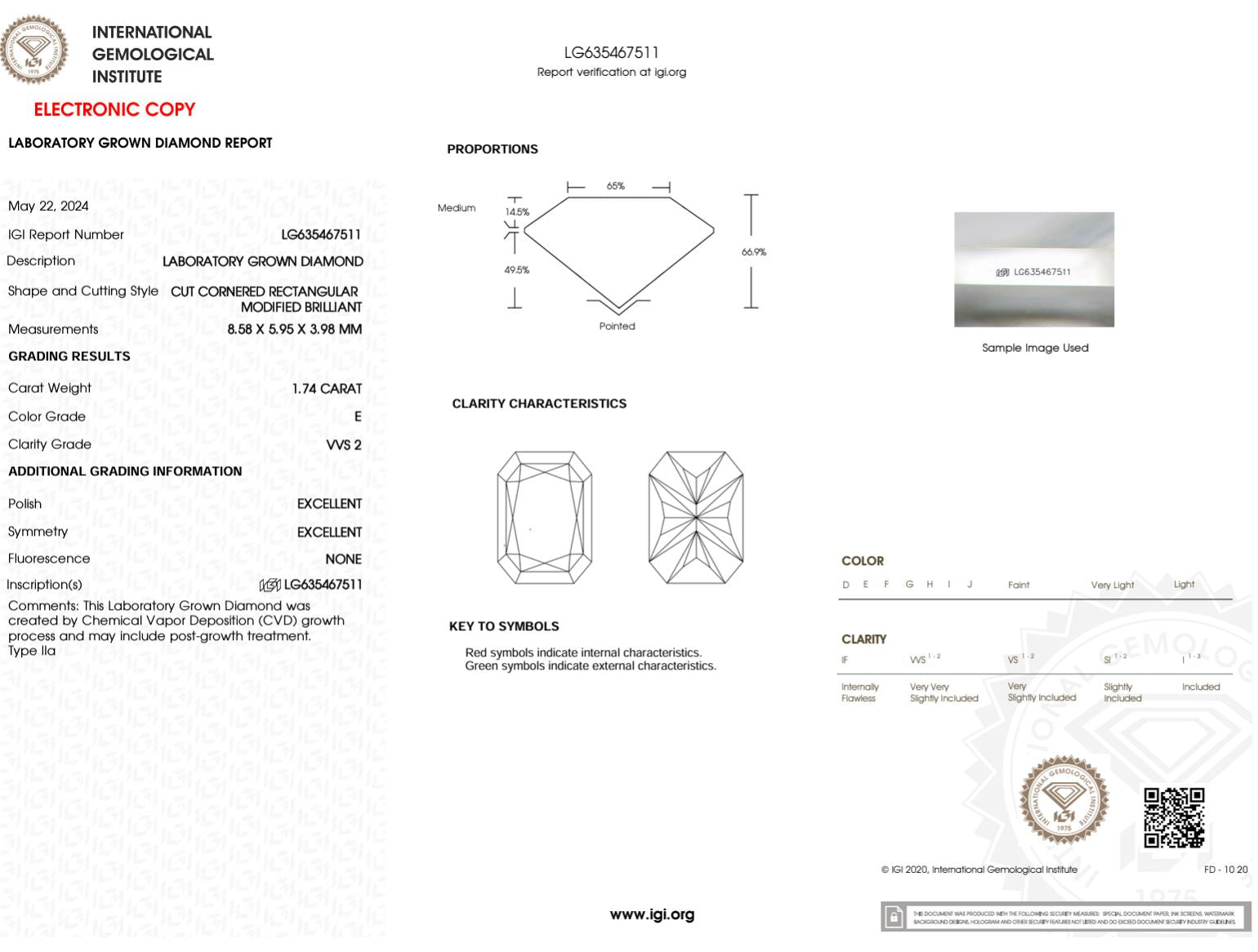 1.74 Carat E-VVS2 Radiant Lab Grown Diamond - IGI (#48981) Loose Diamond Princess Bride Diamonds 