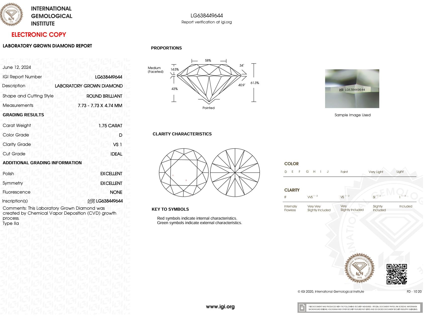 1.75 Carat D-VS1 Round Lab Grown Diamond - IGI (#49715) Loose Diamond Princess Bride Diamonds 