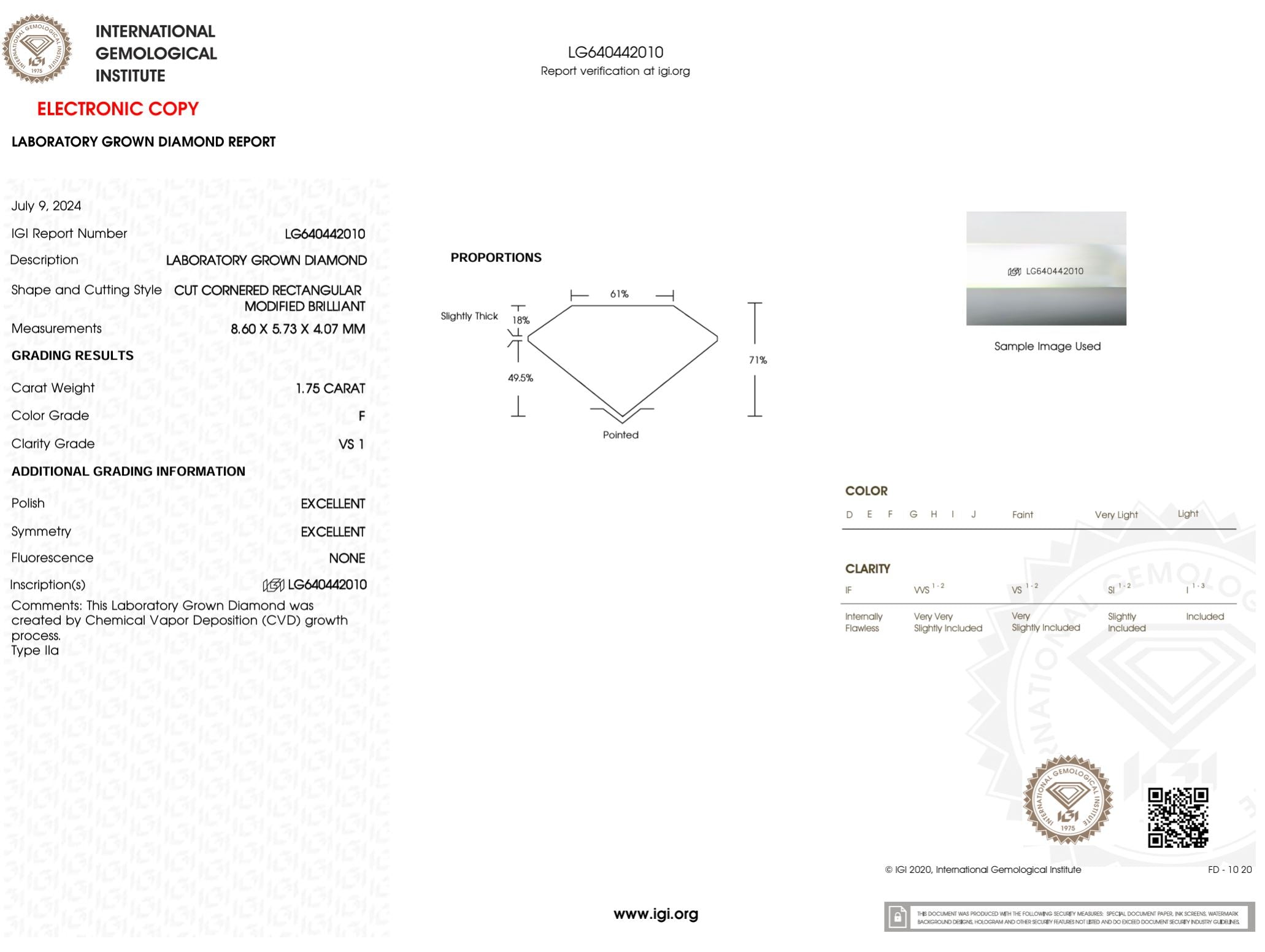 1.75 Carat F-VS1 Radiant Lab Grown Diamond - IGI (#48919) Loose Diamond Princess Bride Diamonds 