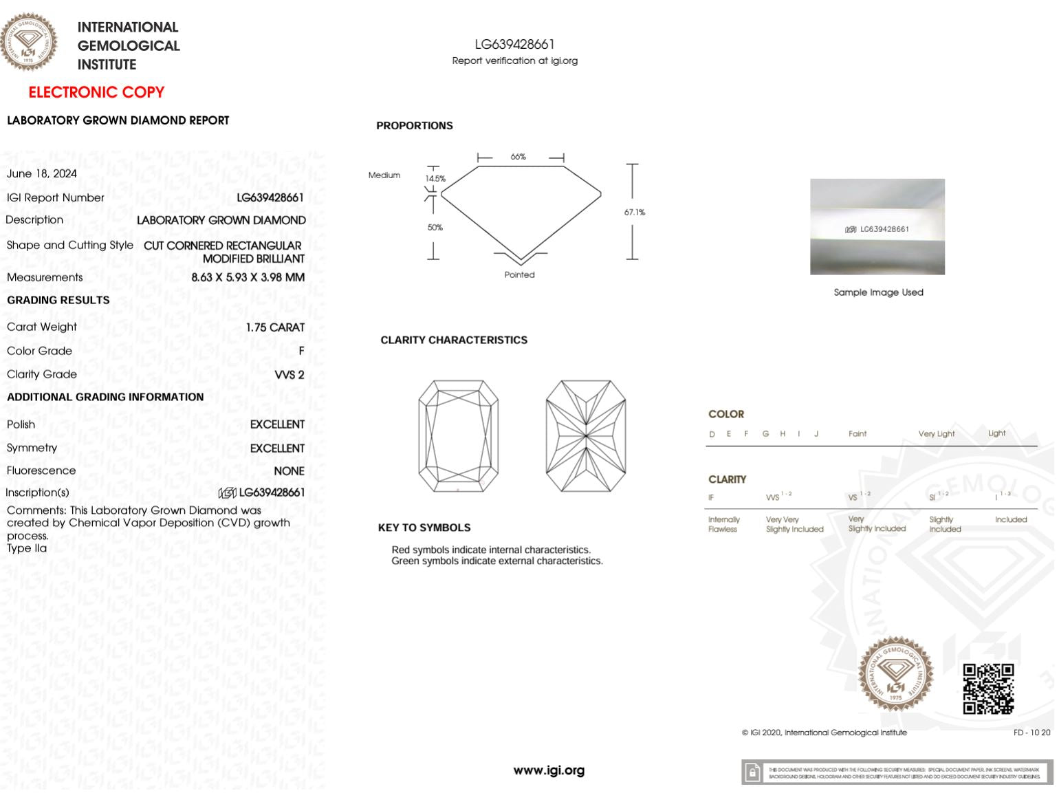 1.75 Carat F-VVS2 Radiant Lab Grown Diamond - IGI (#48979) Loose Diamond Princess Bride Diamonds 