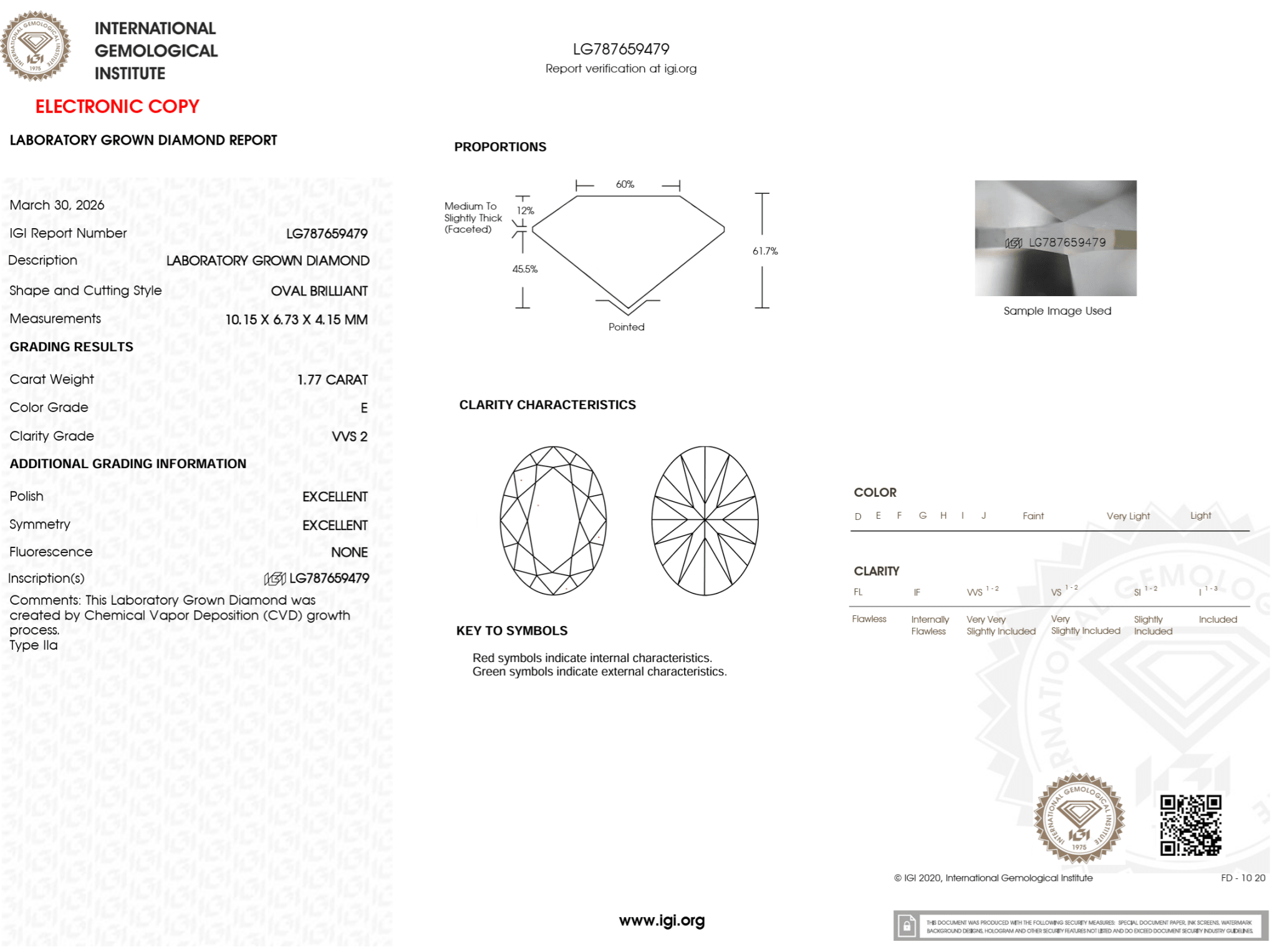 1.77 Carat E - VVS2 Oval Lab Grown Diamond - IGI (125464) - PBD Loose Diamond