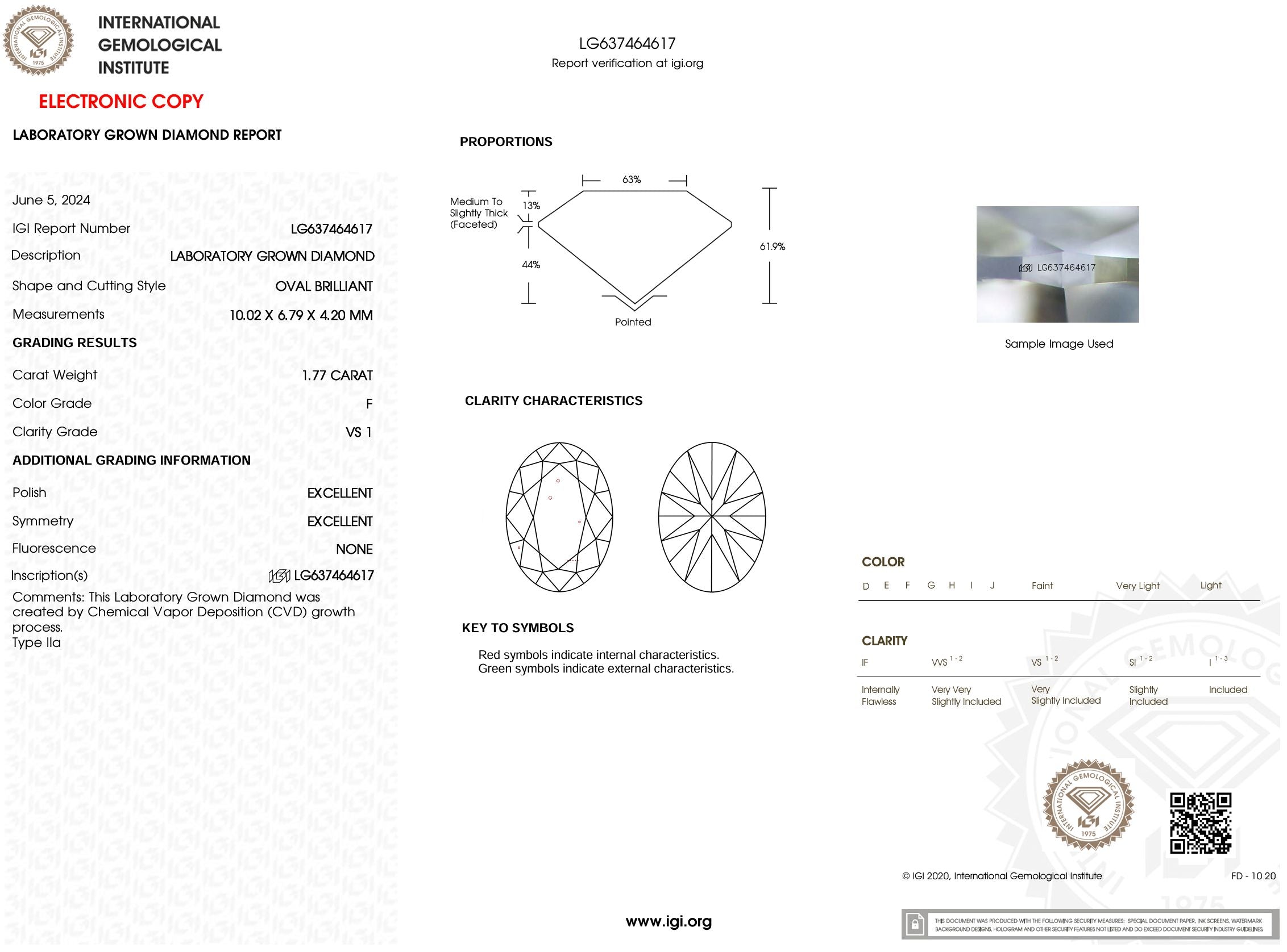 1.77 Carat F-VS1 Oval Lab Grown Diamond - IGI (#53783) Loose Diamond Princess Bride Diamonds 