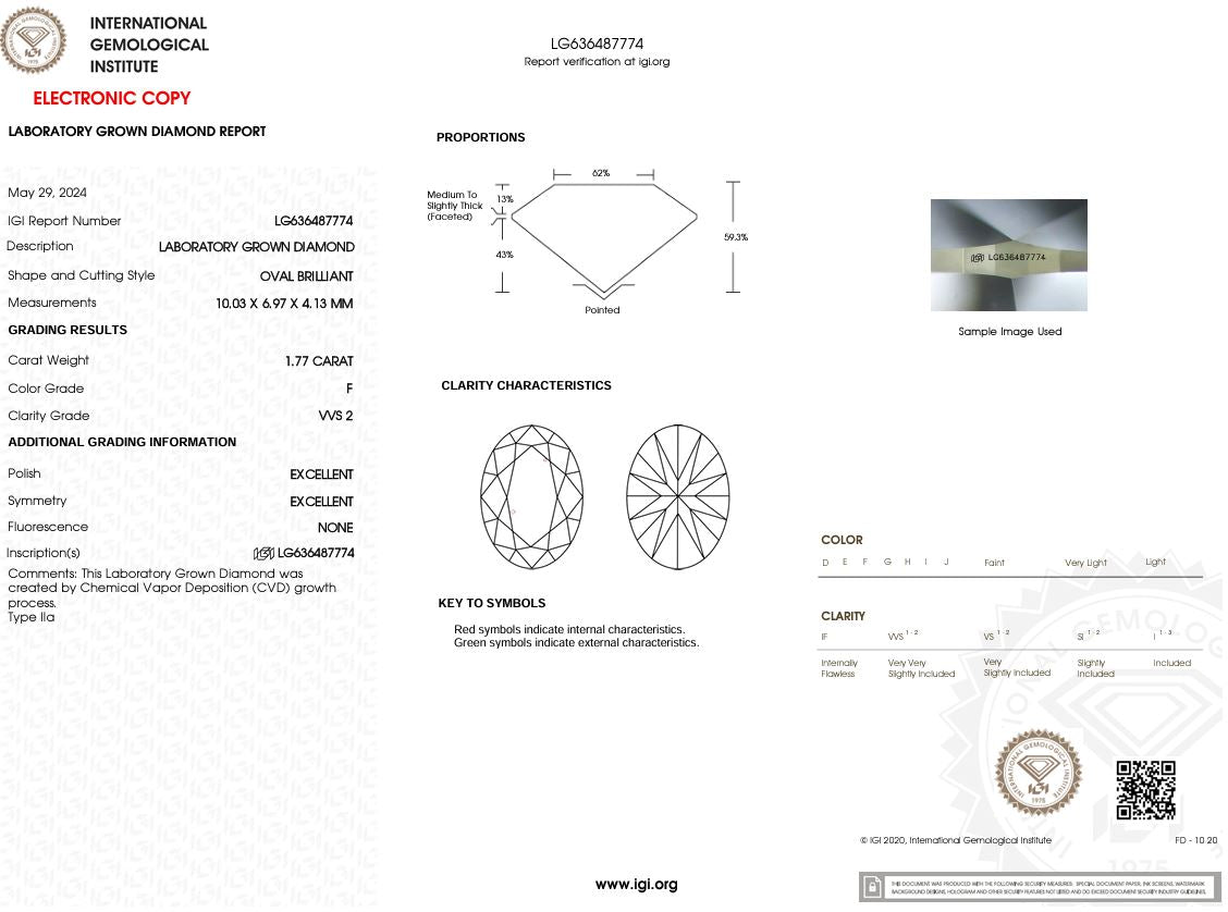 1.77 Carat F-VVS2 Oval Lab Grown Diamond - IGI (#50614) Loose Diamond Princess Bride Diamonds 