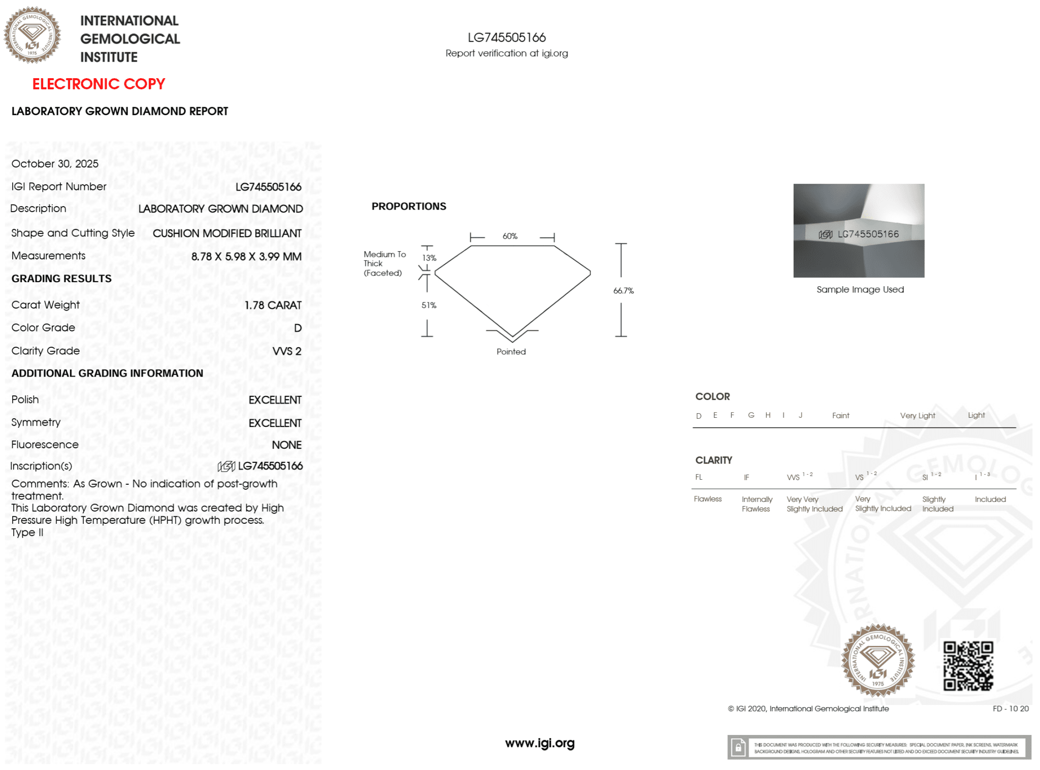 1.78 Carat D - VVS2 Elongated Cushion Lab Grown Diamond - IGI (123117) - PBD Loose Diamond