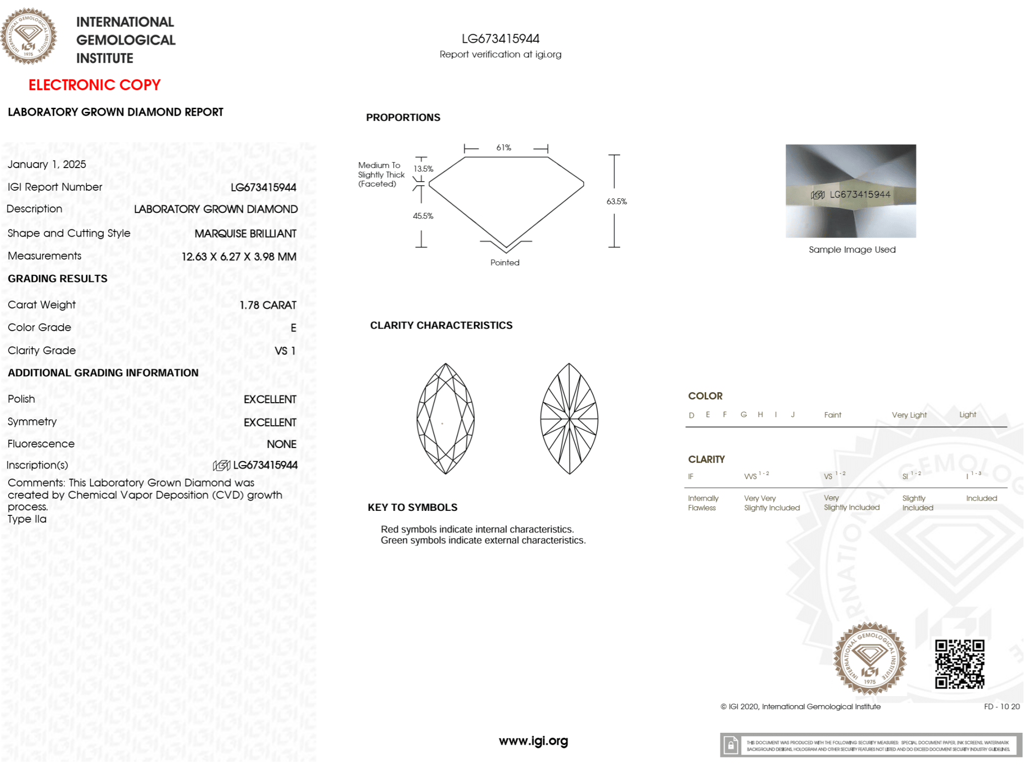 1.78 Carat E - VS1 Marquise Lab Grown Diamond - IGI (125349) - PBD Loose Diamond