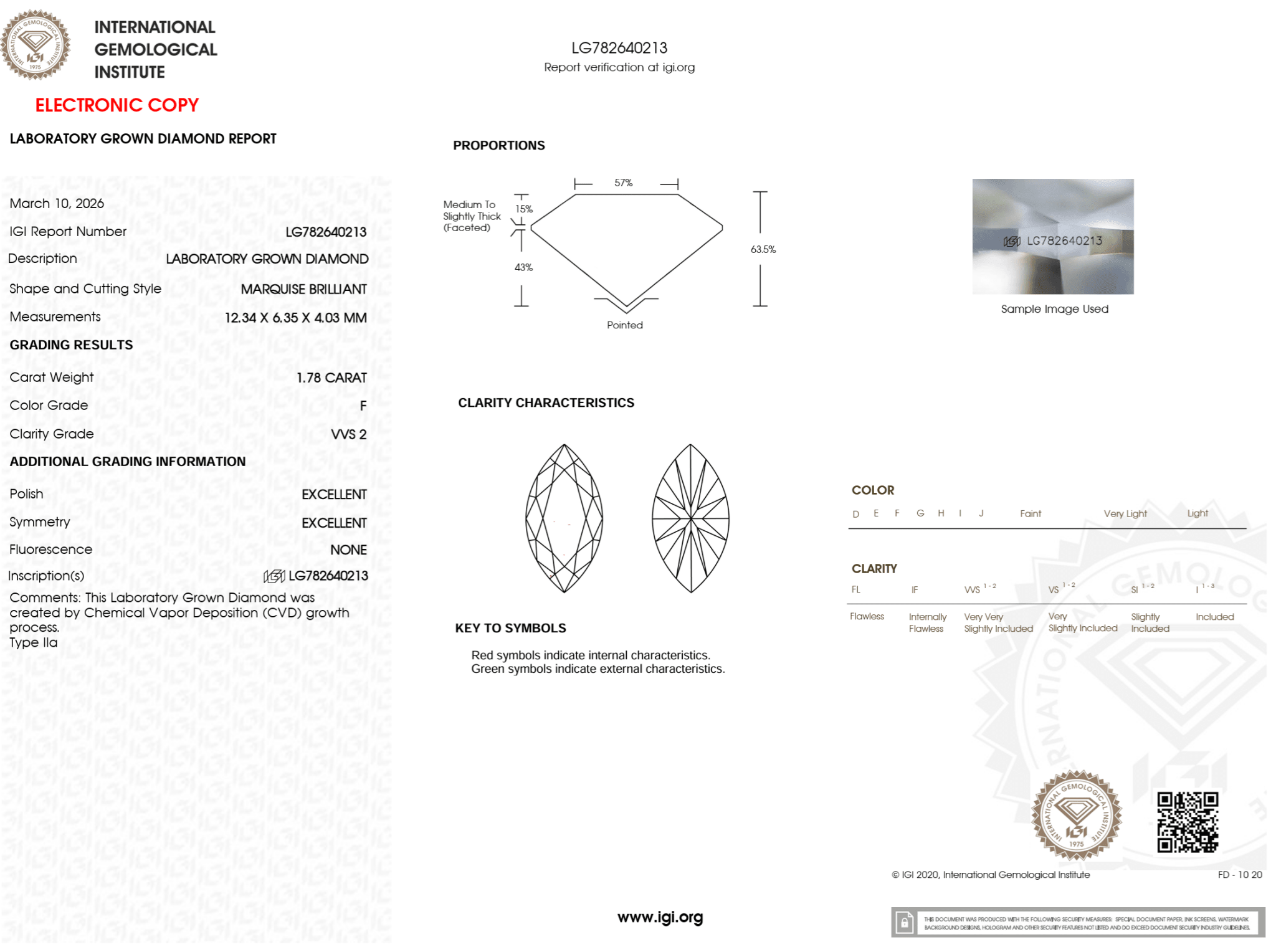 1.78 Carat F - VVS2 Marquise Lab Grown Diamond - IGI (125351) - PBD Loose Diamond