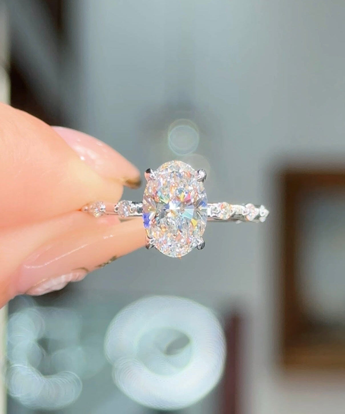 1.78ct D-VS1 Oval Lab Diamond Daisy Engagement Rings Princess Bride Diamonds 
