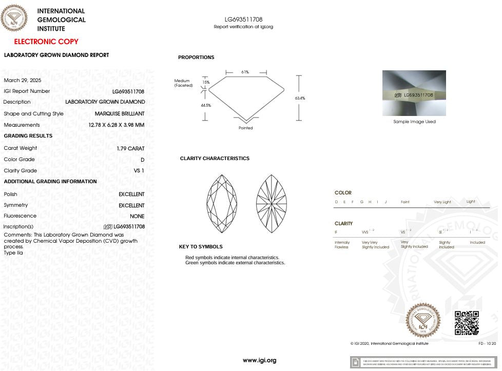 1.79 Carat D-VS1 Marquise Lab Grown Diamond - IGI (#53588) Loose Diamond Princess Bride Diamonds 