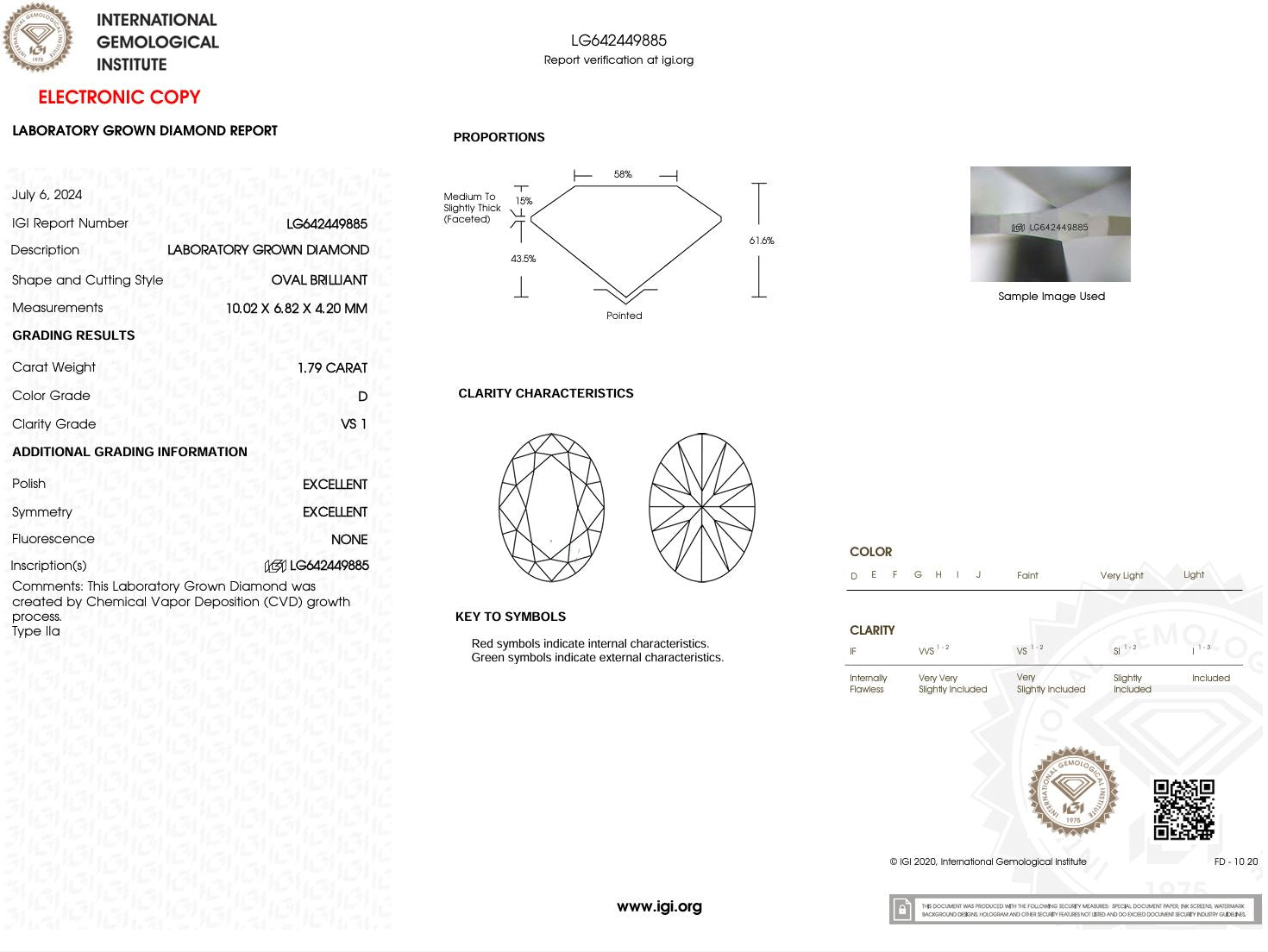 1.79 Carat D-VS1 Oval Lab Grown Diamond - IGI (#50262) Loose Diamond Princess Bride Diamonds 