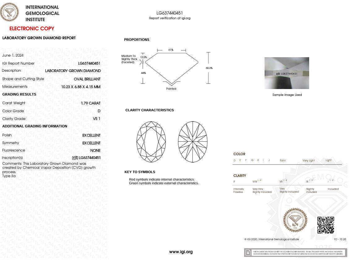 1.79 Carat D-VS1 Oval Lab Grown Diamond - IGI (#50610) Loose Diamond Princess Bride Diamonds 