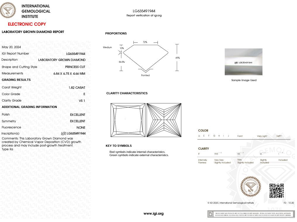 1.82 Carat E-VS1 Princess Lab Grown Diamond - IGI (#49764) Loose Diamond Princess Bride Diamonds 