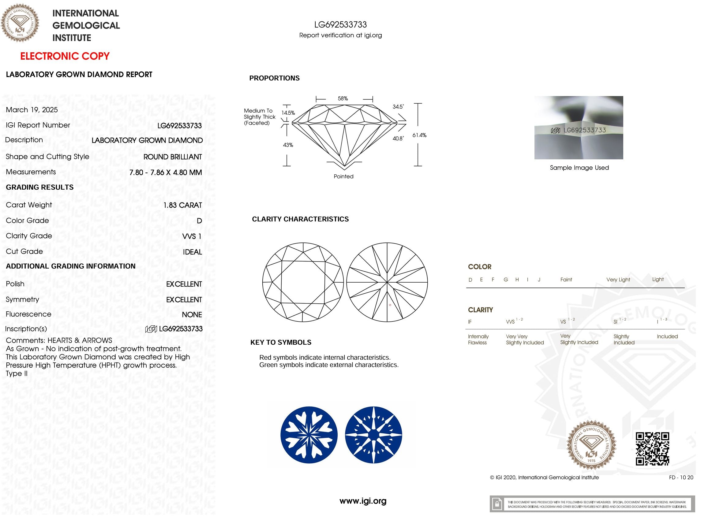 1.83 Carat D-VVS1 H&A Round Lab Grown Diamond - IGI (#53483) Loose Diamond Princess Bride Diamonds 