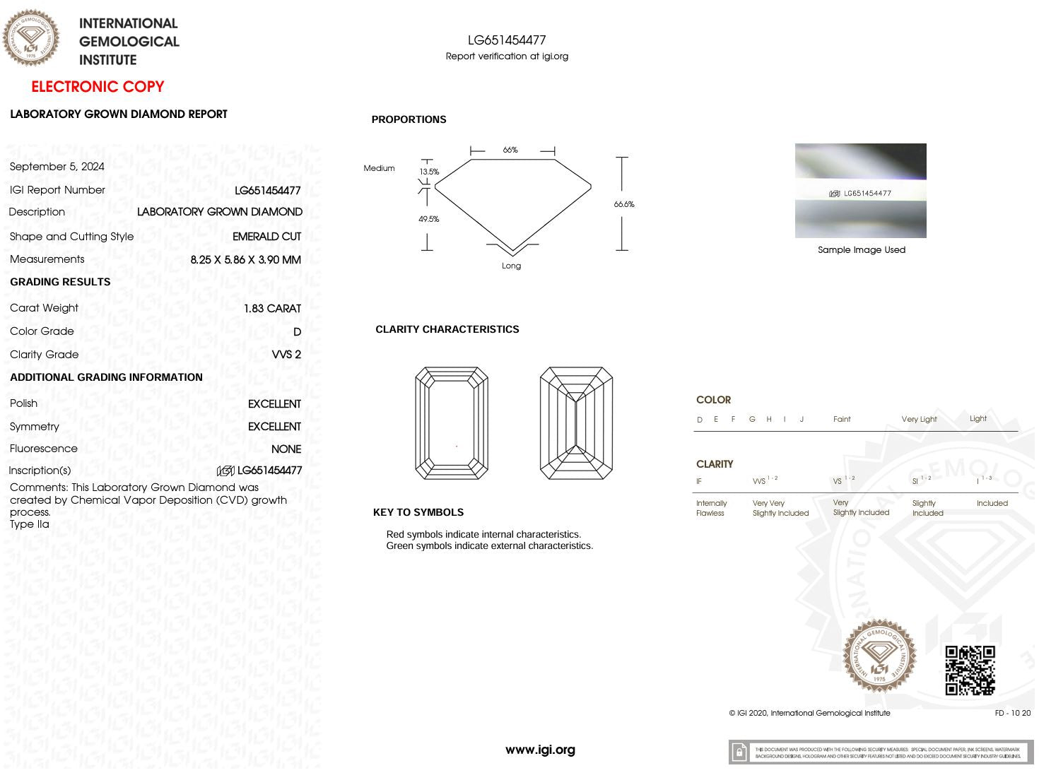 1.83 Carat D-VVS2 Emerald Lab Grown Diamond - IGI (#50292) Loose Diamond Princess Bride Diamonds 