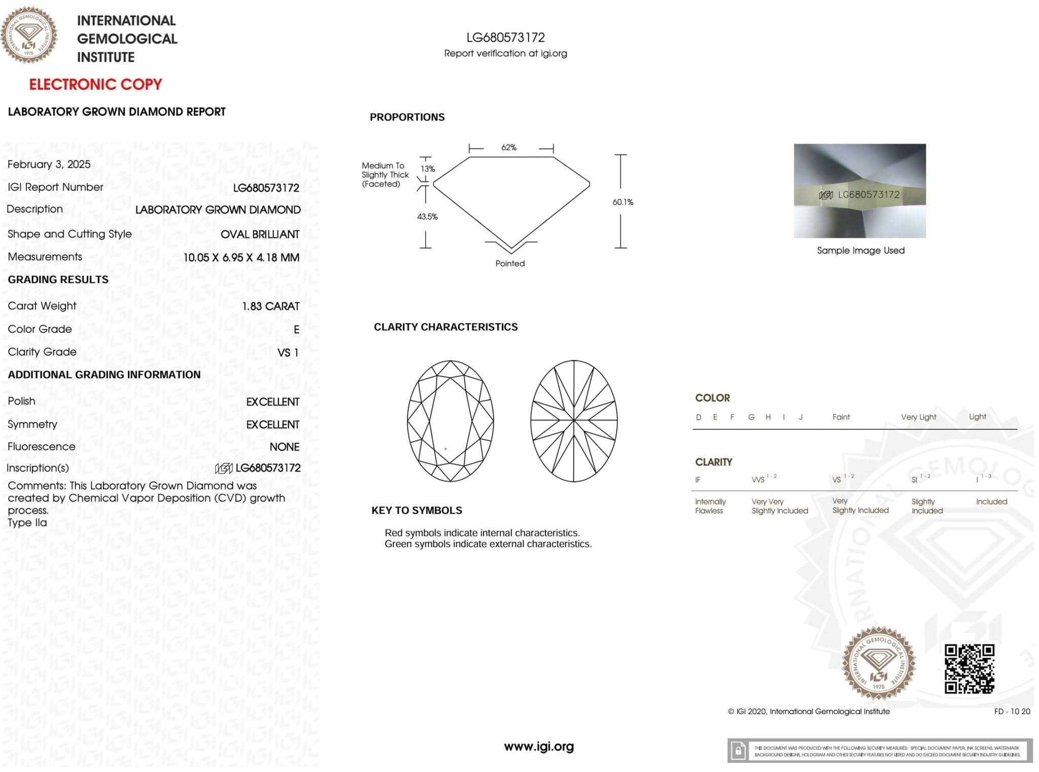 1.83 Carat E - VS1 Oval Lab Grown Diamond - IGI (52783) - PBD Loose Diamond