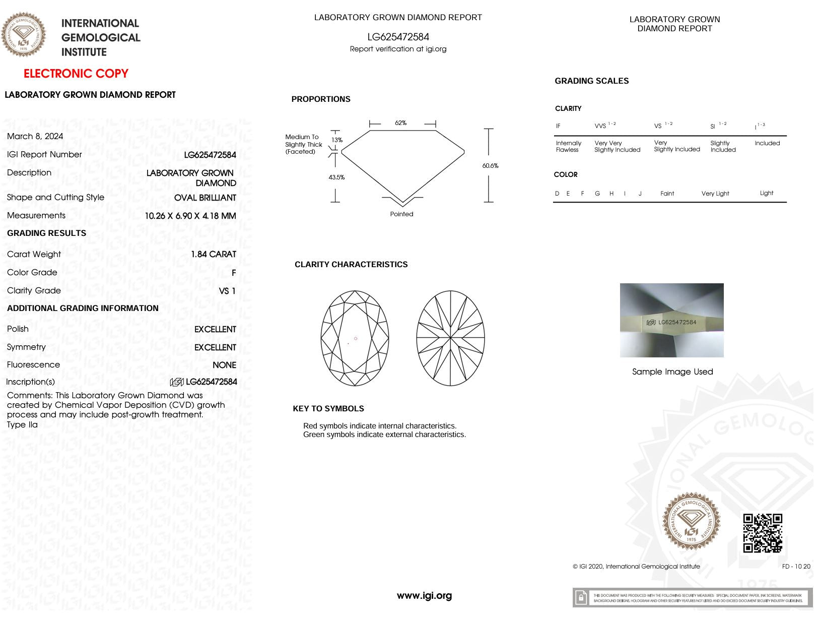 1.84 Carat F-VS1 Oval Lab Grown Diamond - IGI (#51132) Loose Diamond Princess Bride Diamonds 