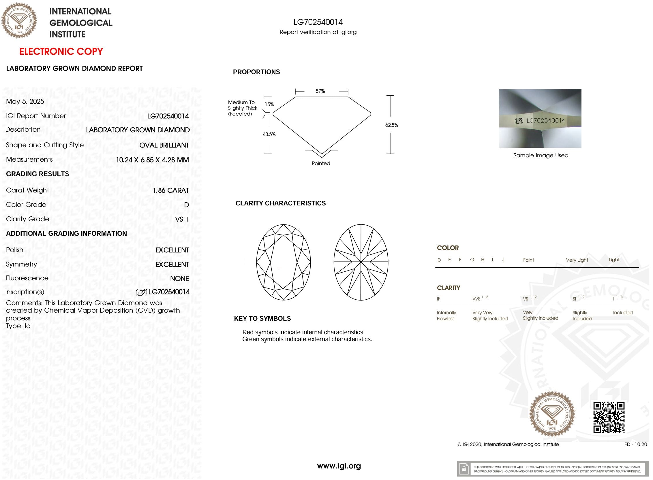 1.86 Carat D-VS1 Oval Lab Grown Diamond - IGI (#54266) Loose Diamond Princess Bride Diamonds 