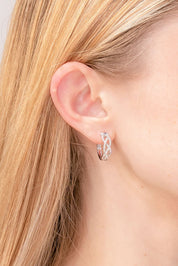 18mm 14k White Gold Pavé Braided Hoops Earrings Princess Bride Diamonds 