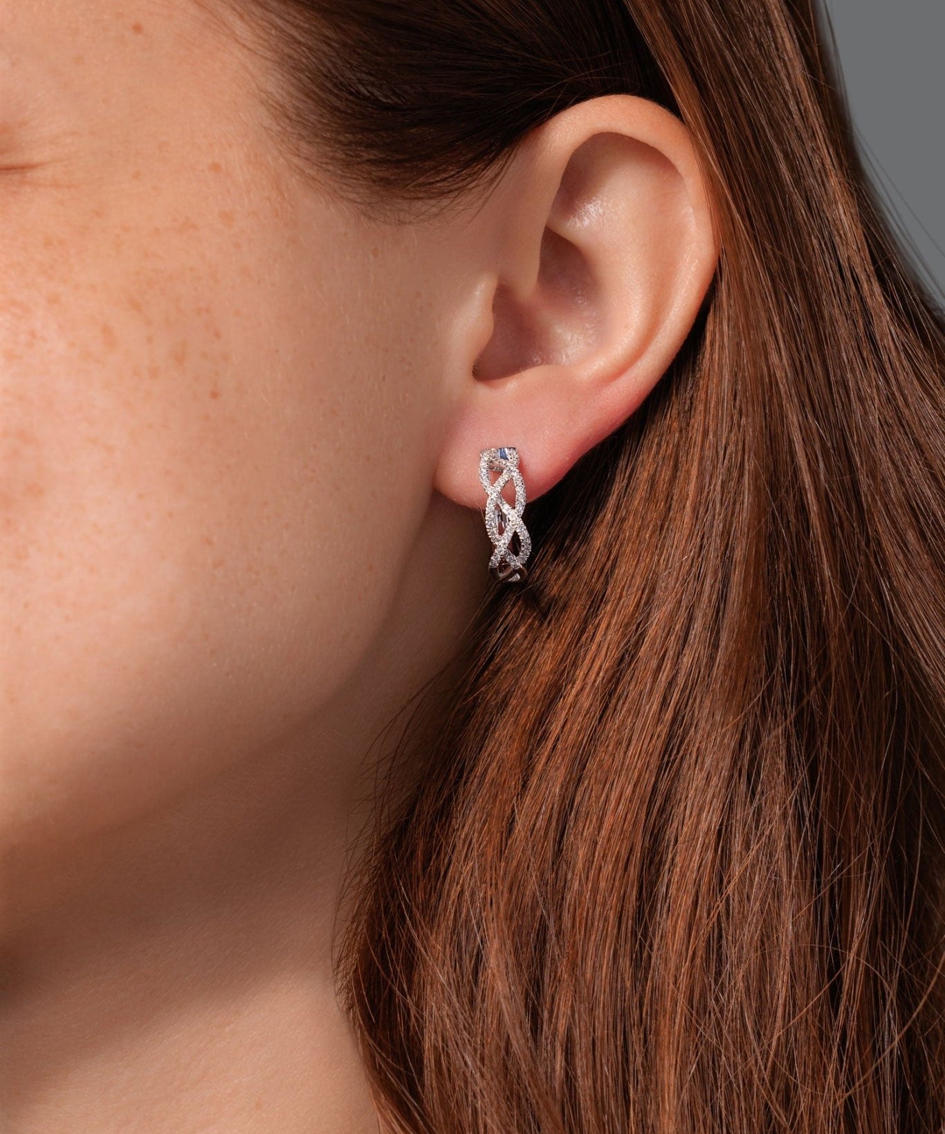 18mm 14k White Gold Pavé Braided Hoops - PBD Earrings