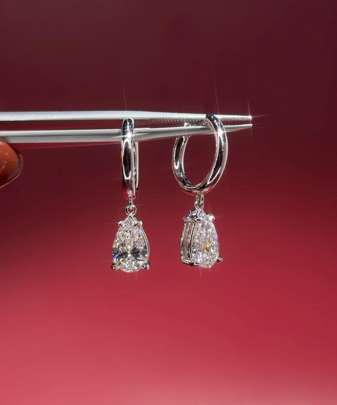 1.94ct D - VS1 Lab Diamond Pear Drop Hoops White Gold - PBD Earrings