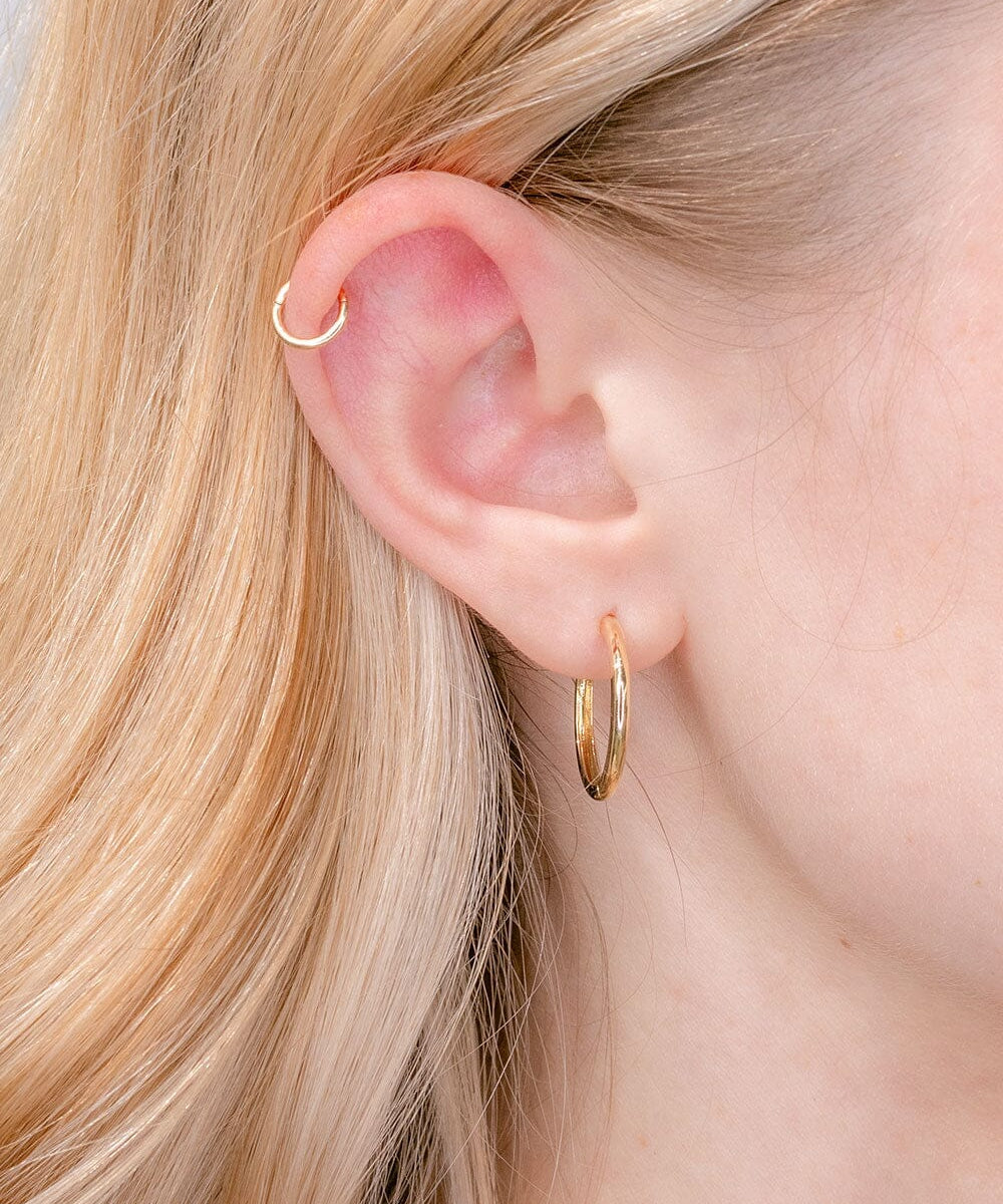 19.5mm Yellow Gold Hoops Earrings Princess Bride Diamonds 