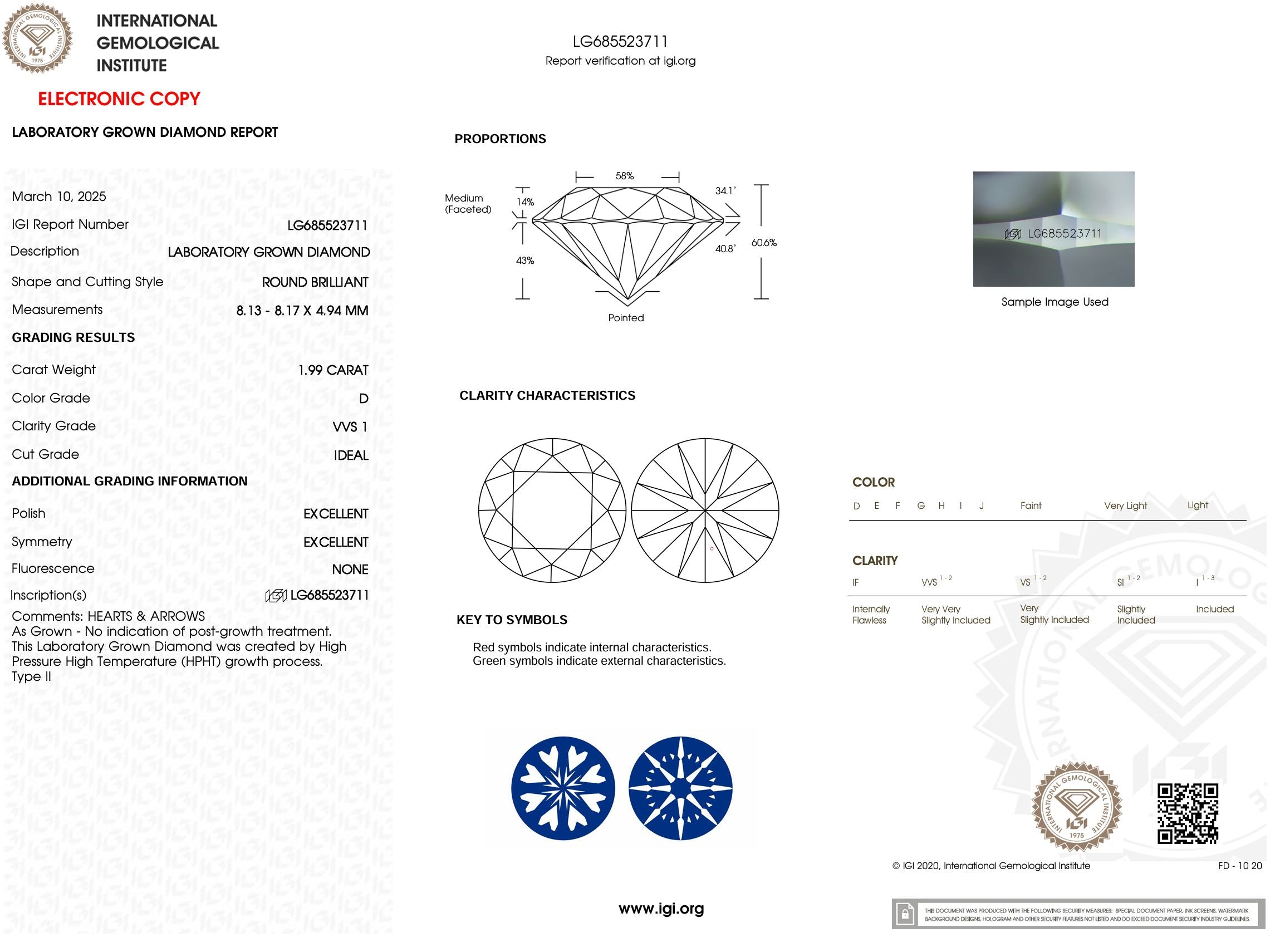 1.99 Carat D-VVS1 H&A Round Lab Grown Diamond - IGI (#53482) Loose Diamond Princess Bride Diamonds 