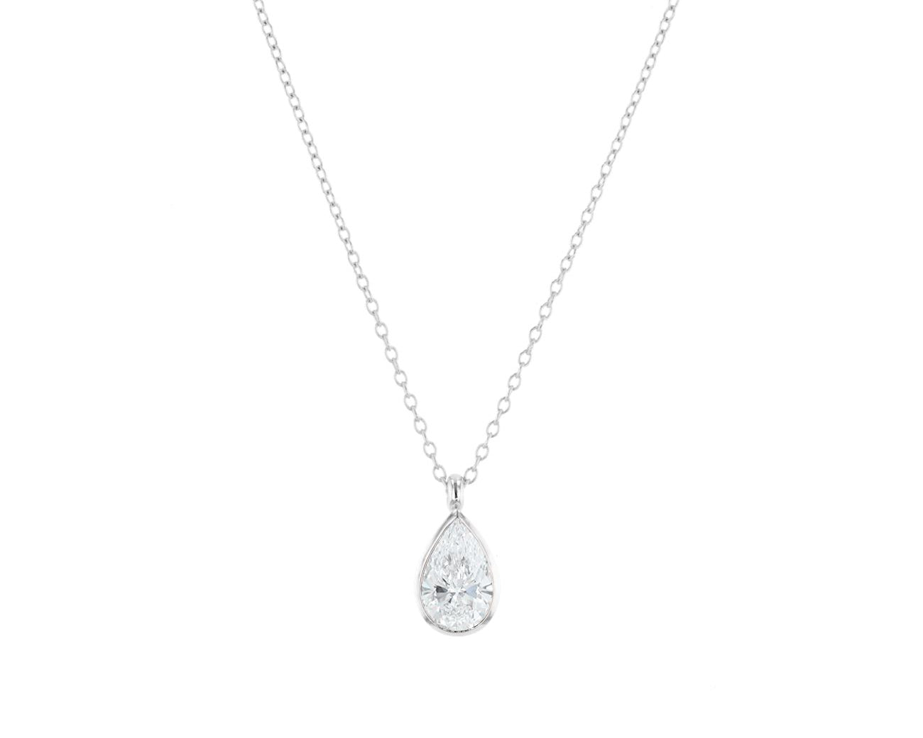 1ct Lab Diamond Pear Bezel Necklace Necklaces Princess Bride Diamonds 14K White Gold 