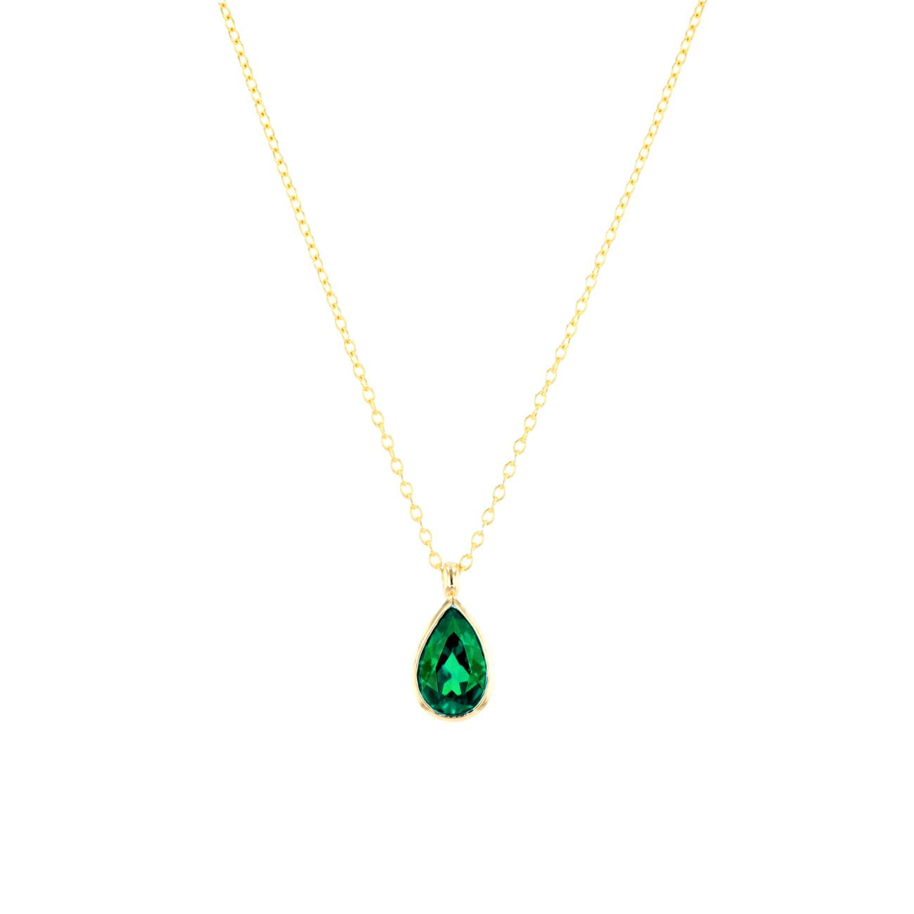 1ct Lab Emerald Pear Bezel Necklace Necklaces Princess Bride Diamonds 14K Yellow Gold 