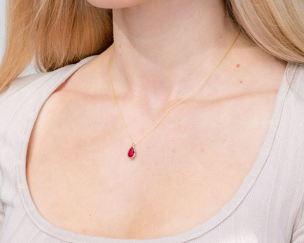 1ct Lab Ruby Pear Bezel Necklace Necklaces Princess Bride Diamonds 