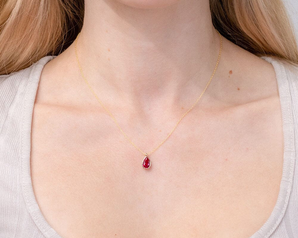1ct Lab Ruby Pear Bezel Necklace Necklaces Princess Bride Diamonds 