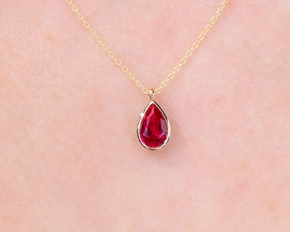 1ct Lab Ruby Pear Bezel Necklace Necklaces Princess Bride Diamonds 