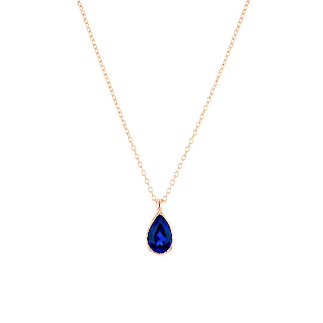 1ct Lab Sapphire Pear Bezel Necklace Necklaces Princess Bride Diamonds 14K Rose Gold 