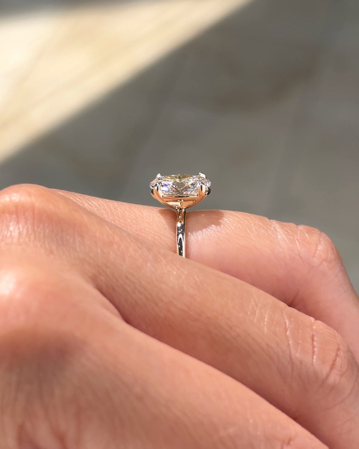 2.01ct E VS1 oval lab grown diamond Leah engagement ring in 14K yellow gold