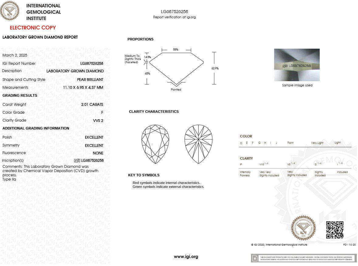 2.01ct F-VVS2 Pear Lab Diamond