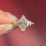 marquise lab diamond yellow gold engagement ring side stone cluster nature inspired