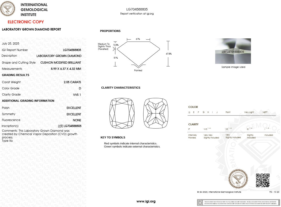 2.05ct D VVS1 Cushion Lab Diamond Rei
