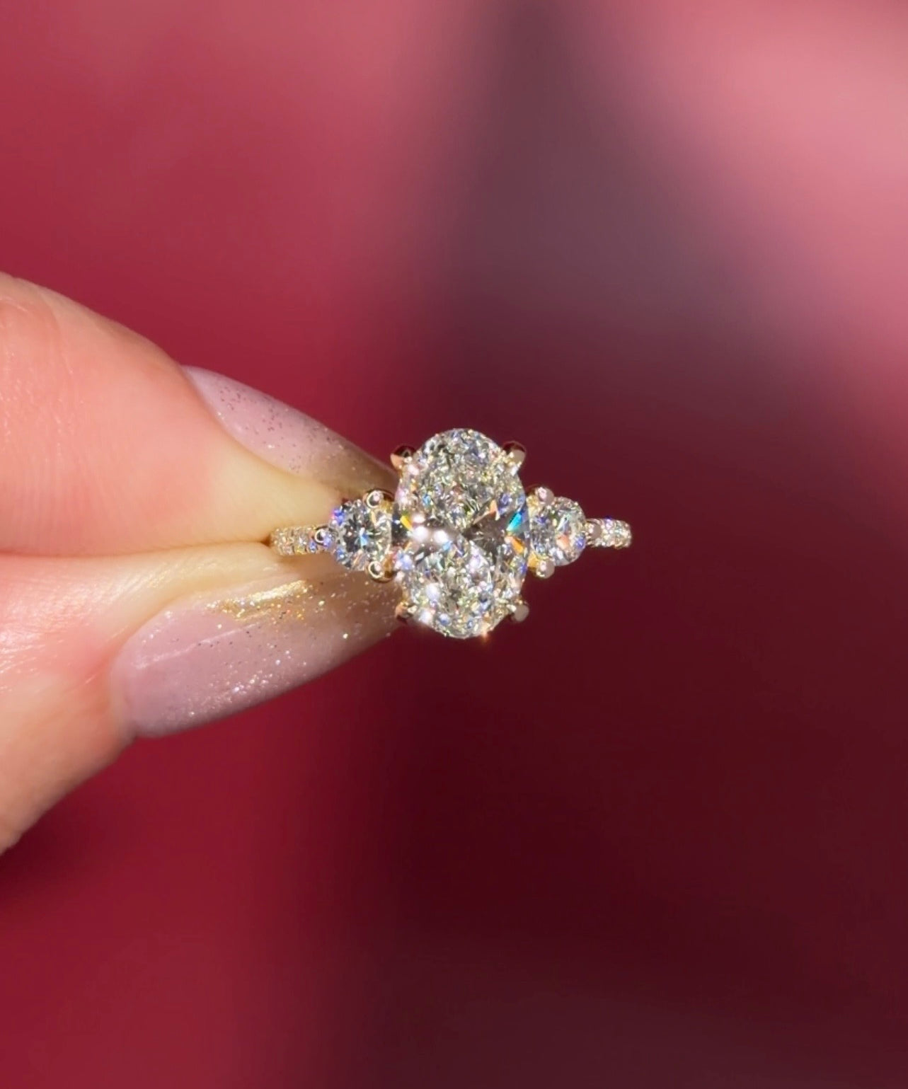 2.06ct D-VS1 Oval Lab Diamond Meghan Yellow Gold with Pave Diamonds on the Band