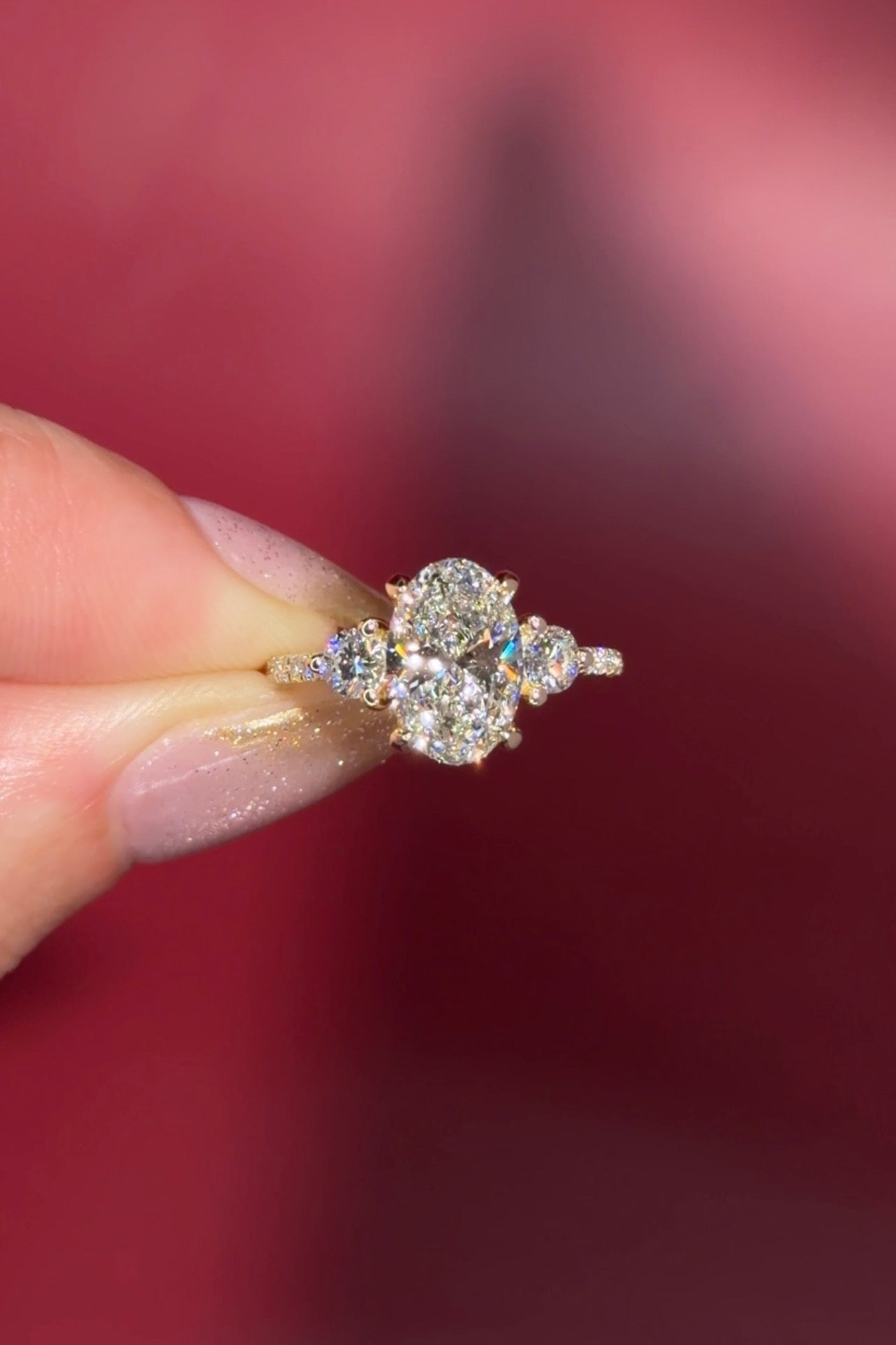 2.06ct D-VS1 Oval Lab Diamond Meghan Yellow Gold with Pave Diamonds on the Band