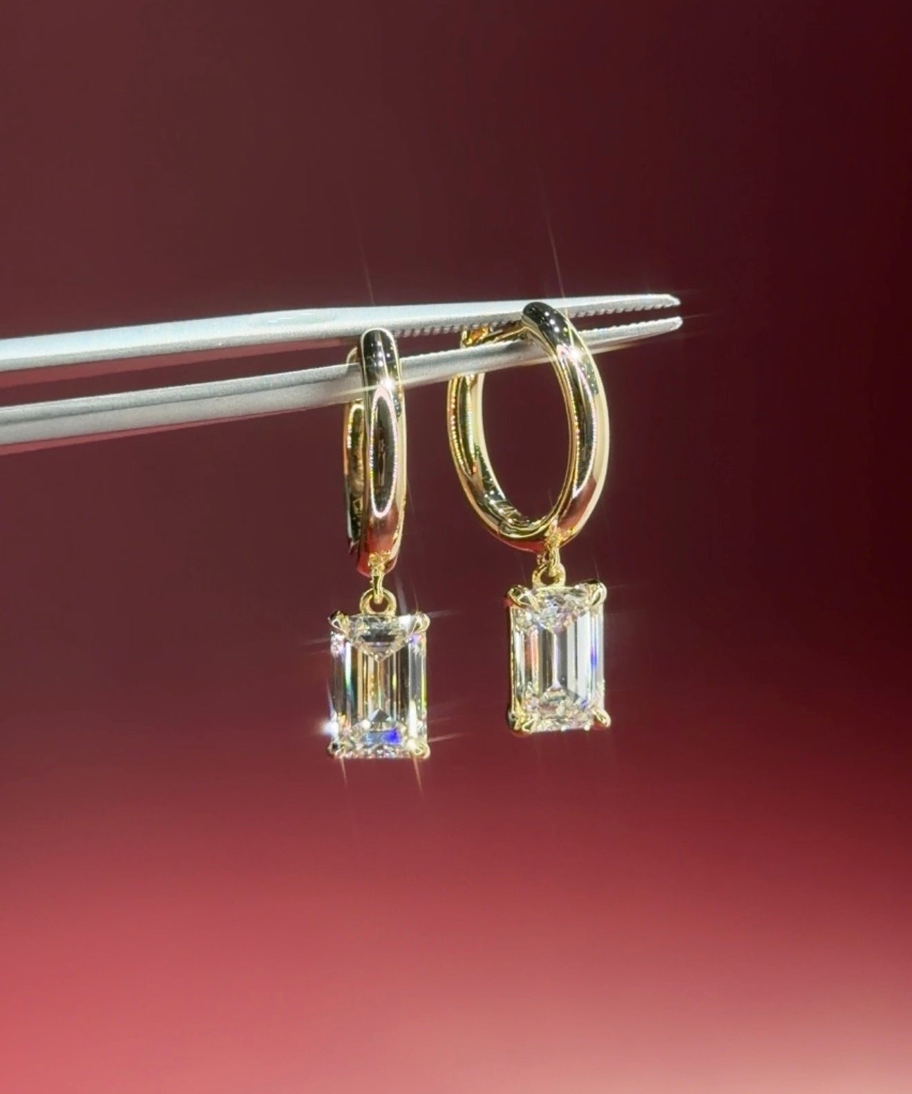 2.2ct Emerald Drop High Polish Hoops Yellow Gold