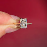 2.50ct D-VS1 Radiant Lab Diamond Alice. The Alice features a classic high polish band with a hidden inner under halo and cathedral-style body with a diamond bridge.