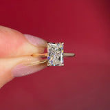 2.50ct D-VS1 Radiant Lab Diamond Alice. The Alice features a classic high polish band with a hidden inner under halo and cathedral-style body with a diamond bridge.