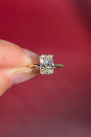 2.54ct F-VS1 Radiant Lab Diamond Leah. Simple and low maintenance, the Leah is a timeless solitaire designed for everyday wear. Crafted in solid 14k yellow gold, this traditional style features our classic belt design four prong head, offering added security while still maintaining one of the lowest maintenance settings we offer ✨