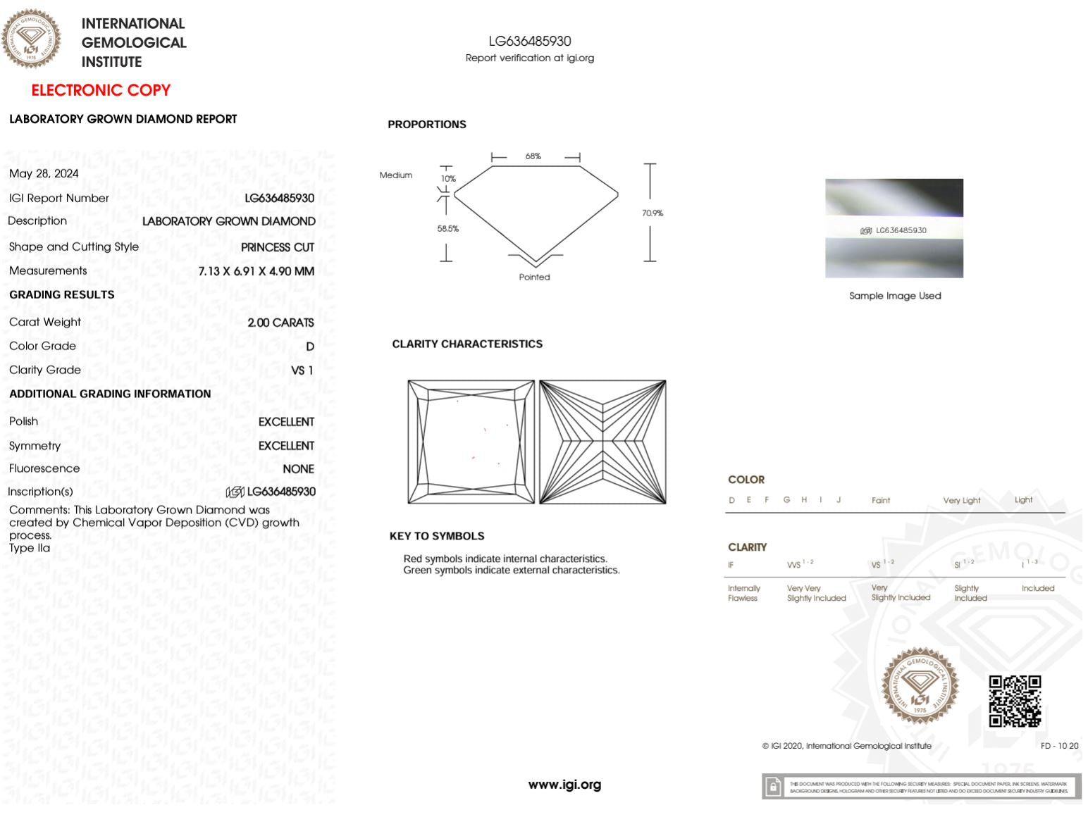 2.00 Carat D-VS1 Princess Lab Grown Diamond - IGI (#50325) Loose Diamond Princess Bride Diamonds 