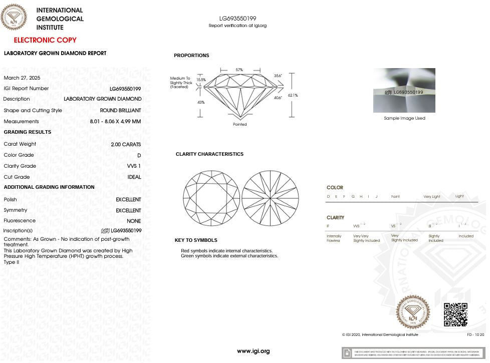 2.00 Carat D-VVS1 Round Lab Grown Diamond - IGI (#53541) Loose Diamond Princess Bride Diamonds 