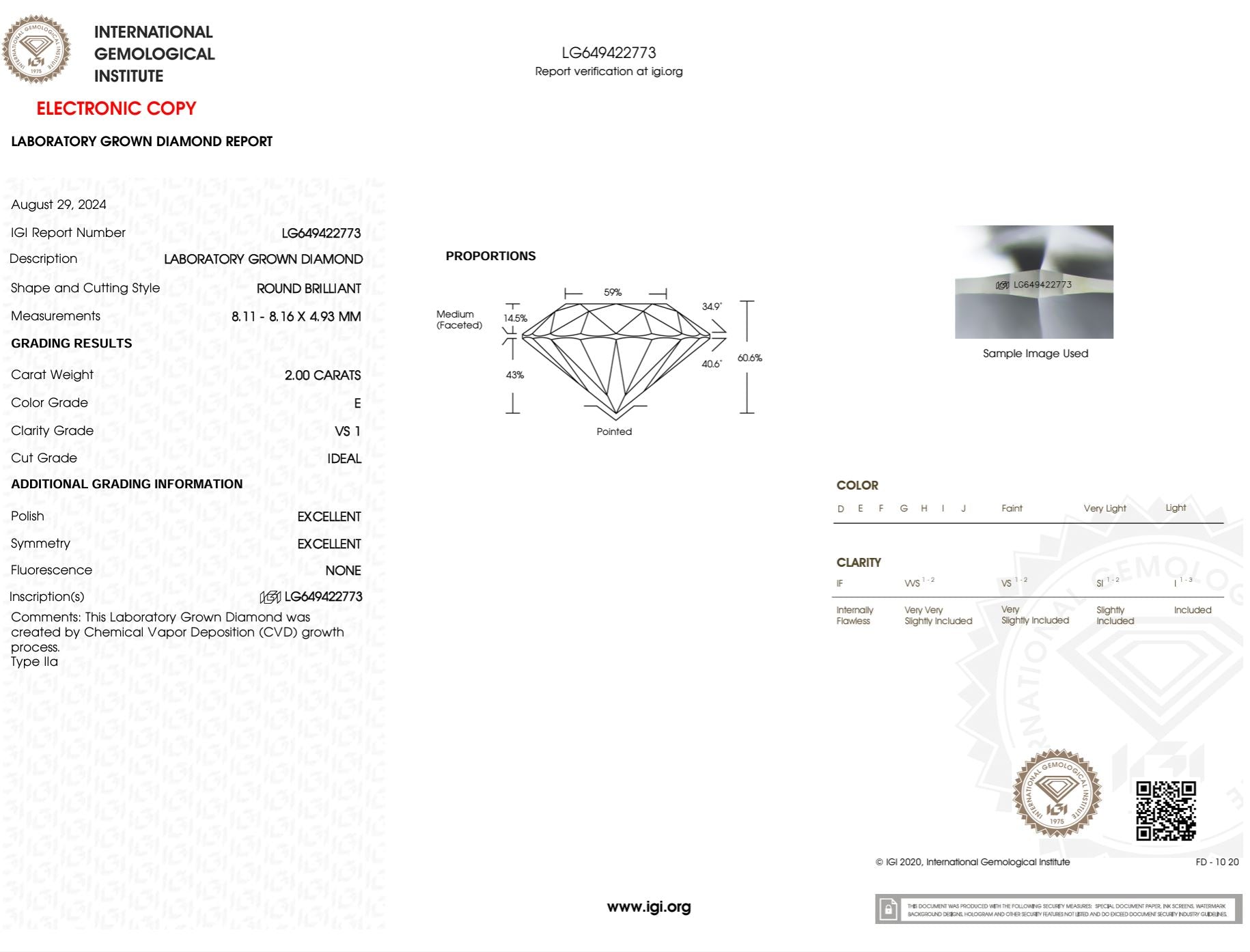 2.00 Carat E-VS1 Round Lab Grown Diamond - IGI (#50692) Loose Diamond Princess Bride Diamonds 