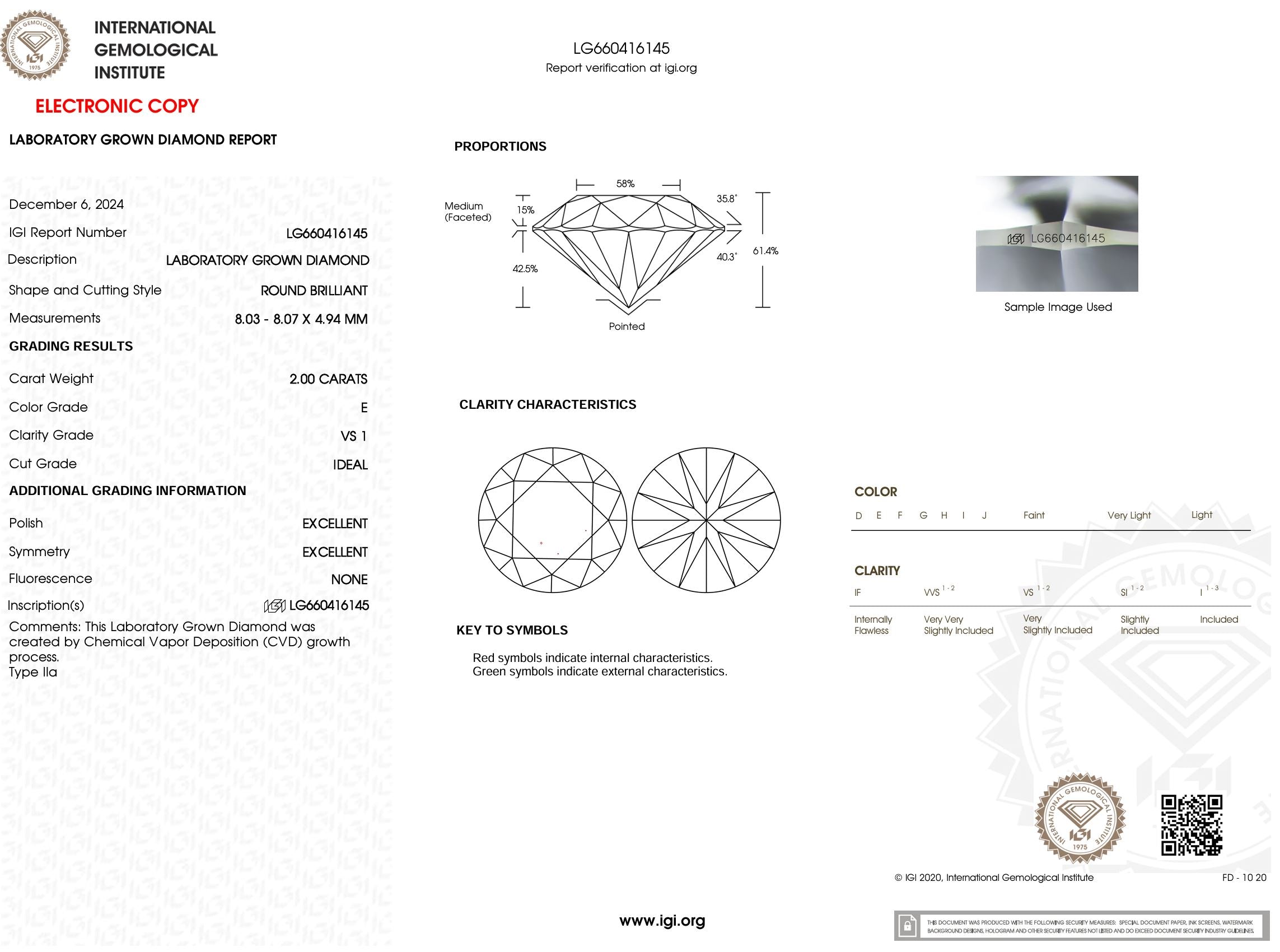 2.00 Carat E-VS1 Round Lab Grown Diamond - IGI (#52309) Loose Diamond Princess Bride Diamonds 