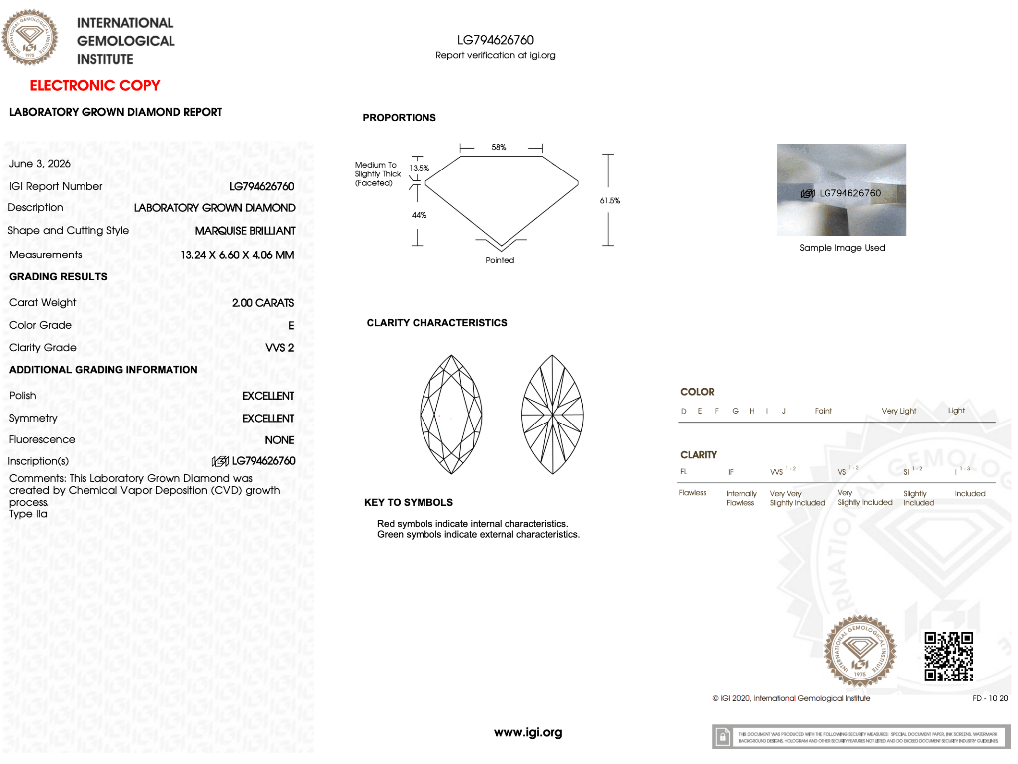 2.00 Carat E-VVS2 Marquise Lab Grown Diamond - IGI (126765) - PBD Loose Diamond