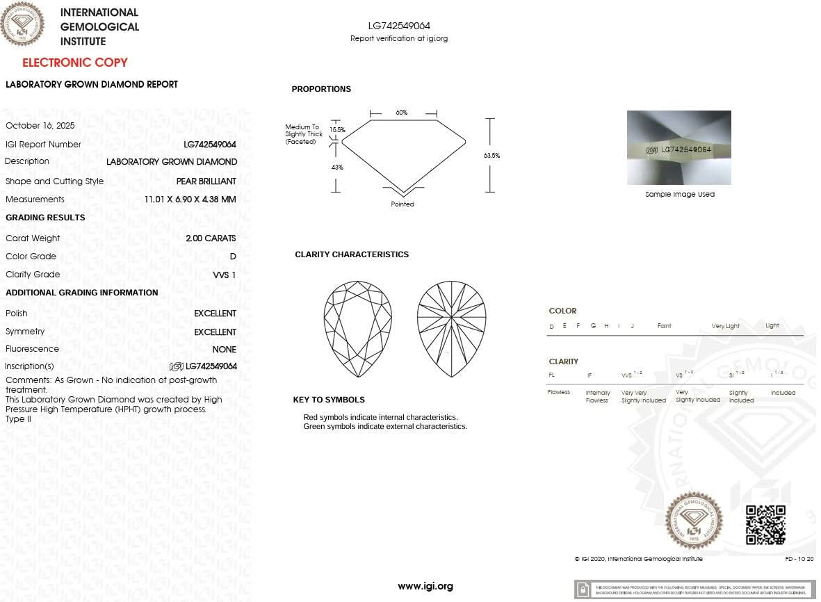 2.00ct D - VVS1 Pear Lab Diamond Kayla - PBD Engagement Rings