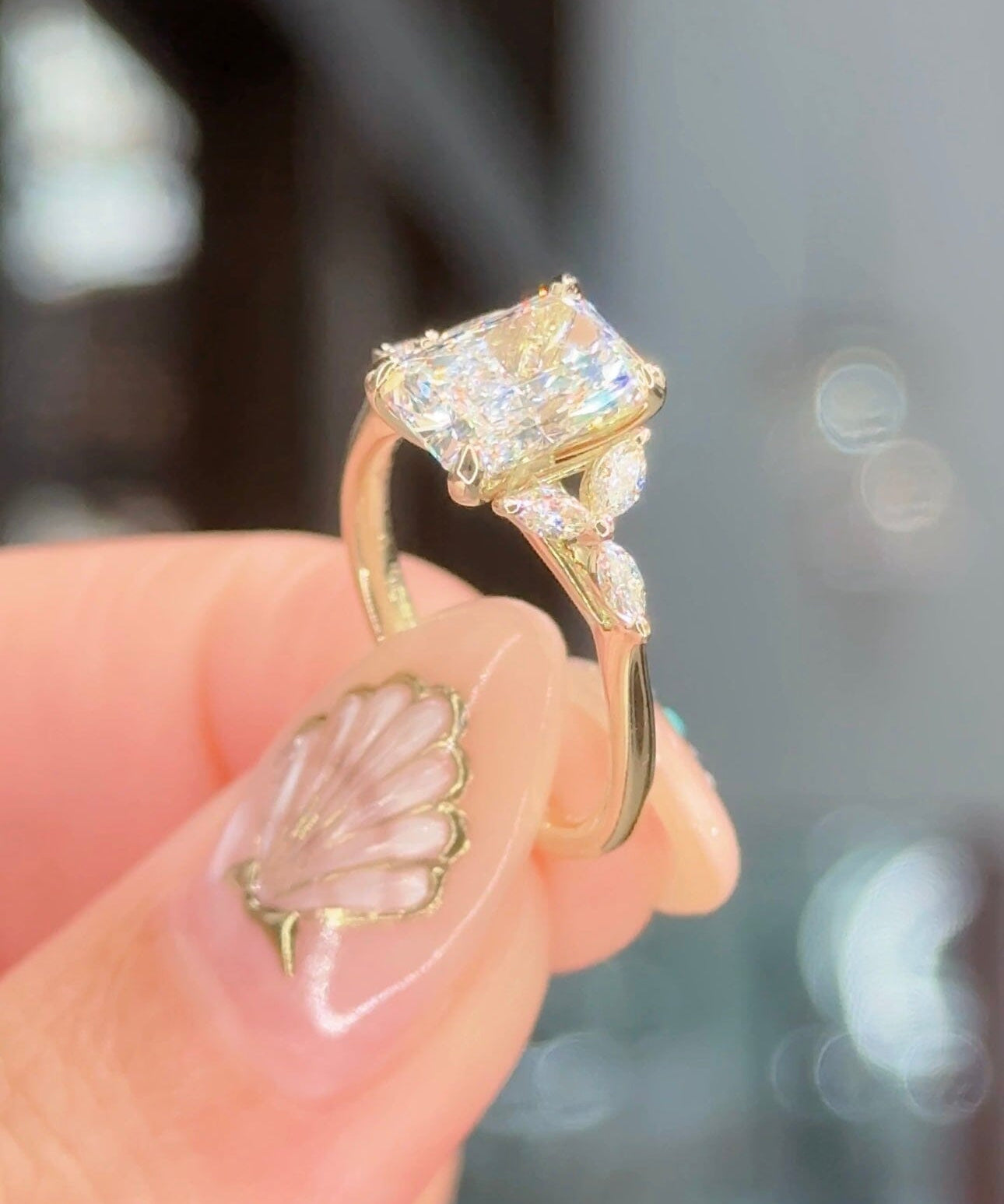 2.00ct D-VVS2 Radiant Lab Diamond Amber Engagement Rings Princess Bride Diamonds 